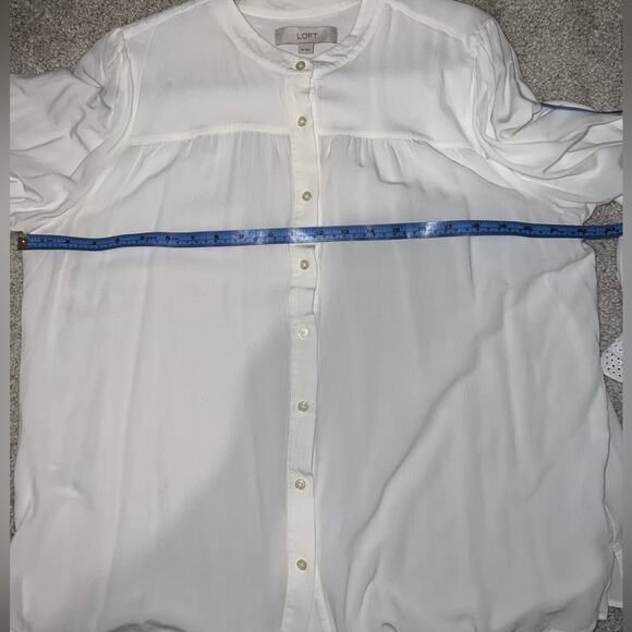 LOFT WHITE/CREAM COLORED EMBROIDERED LONG SLEEVED BUTTON DOWN BLOUSE SIZE XL - Picture 12 of 15